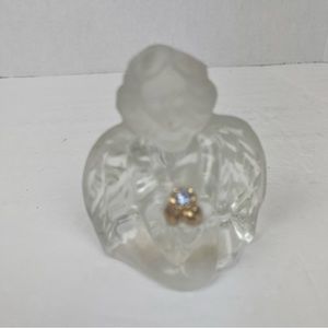 Fenton March-Birthstone Angel in clear & frosted glass w/ aquamarine color stone